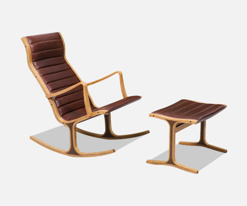 Tendo Mokko "Heron" Cognac Leather Lounge Chair with Ottoman