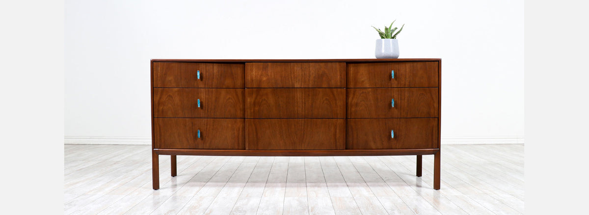 Mid-Century Modern Dresser with Turquoise Enameled Inlaid Pulls 