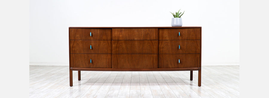 Mid-Century Modern Dresser with Turquoise Enameled Inlaid Pulls 