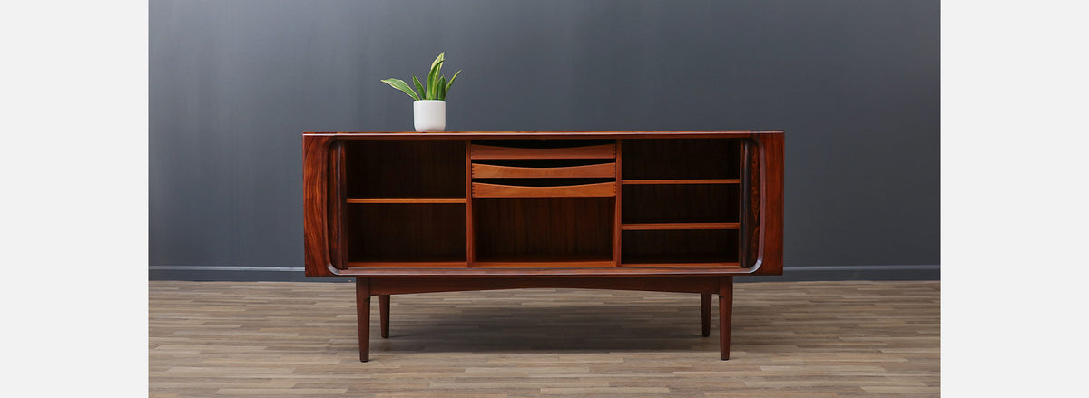 Danish Modern Tambour-Door Rosewood Credenza by Bernhard Pedersen