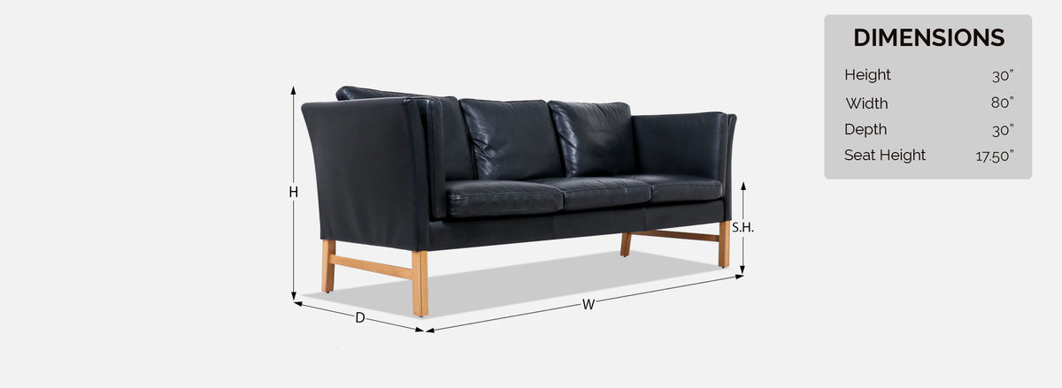 Danish Modern Black Leather 3-Seater Sofa by Svend Skipper