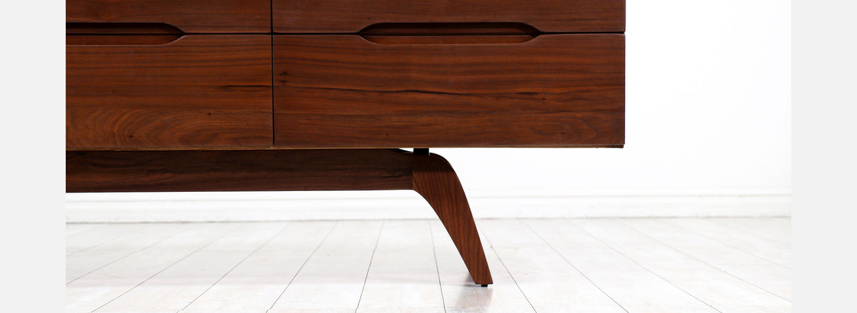 Mid-Century Modern Sculpted Walnut 9-Drawer Dresser 
