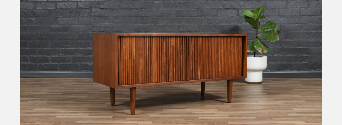 Low Profile Milo Baughman Tambour-Door Credenza for Glenn of CA