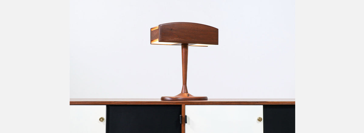 Mid-Century Modern Sculpted Walnut Wood Desk Lamp