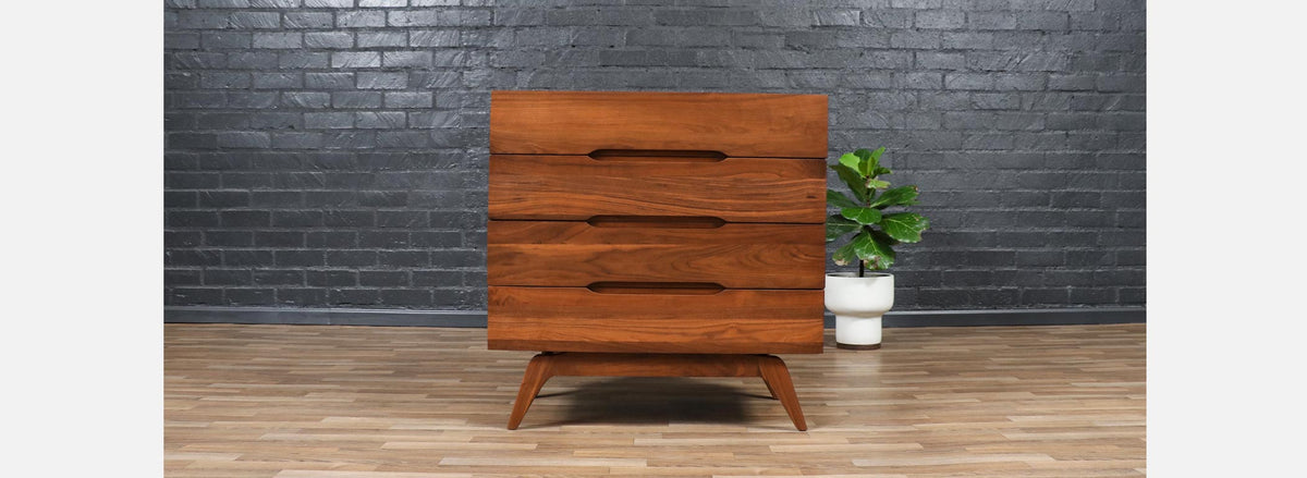 Mid-Century Modern Sculpted Walnut Highboy Dresser