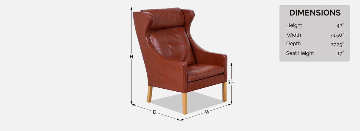 Børge Mogensen Model-2204 Cognac Leather Wing Chair for Fredericia Stolefabrik