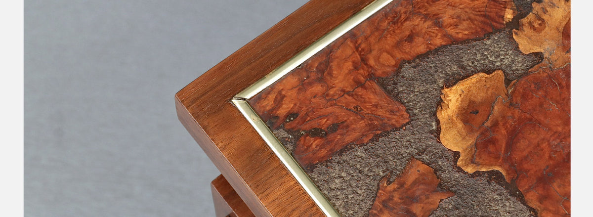 Mid Century Floating Top Walnut & Live Edge Side Tables by Lane