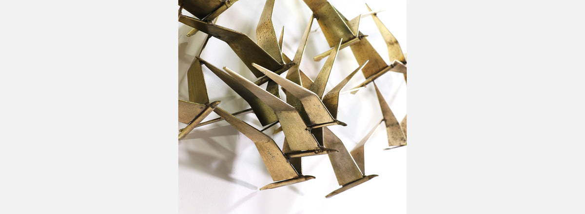 Vintage Curtis Jere "Sea Gulls" Brass Wall Sculpture for Artisan House 