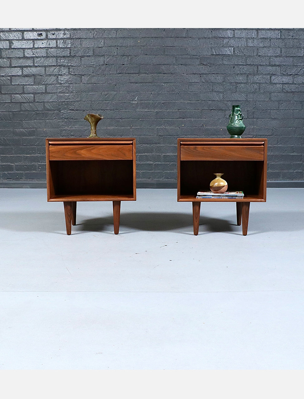 Norwegian Modern Walnut Night Stands w/ Bookcase for Westnofa