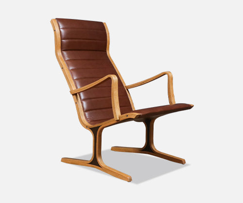Japanese Tendo Mokko "Heron" Cognac Leather Lounge Chair