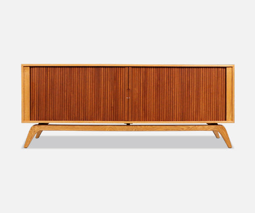 Custom Made Teak & Oak Tambour-Door Credenza by Danish Modern LA