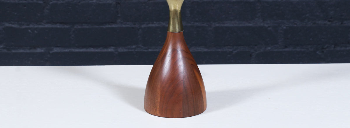 Tony Paul Sculpted Brass & Walnut Table Lamps for Westwood Industries