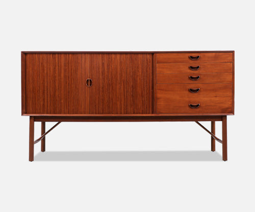 Peter Hvidt & Orla Mølgaard-Nielsen Teak Tambour-Door Credenza for Søborg Møbelfabrik