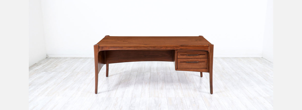 California Studio Sculpted Walnut Executive Desk by Anthony Khan