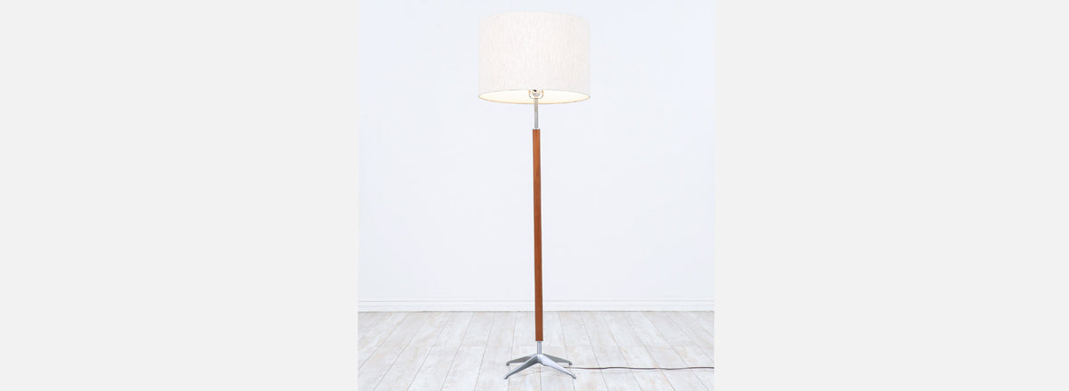 Gerald Thurston Teak & Steel Floor Lamp for Lightolier