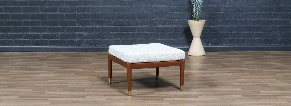 Swedish Modern Boucle & Leather Stool by Folke Ohlsson for Dux
