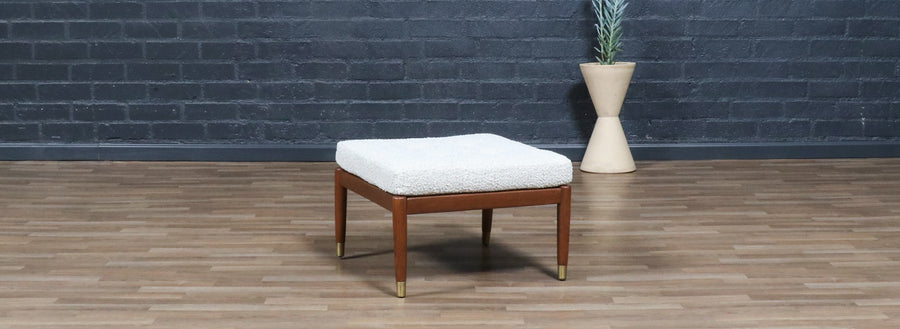 Swedish Modern Boucle & Leather Stool by Folke Ohlsson for Dux