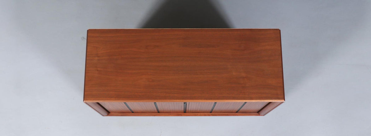 California Modernist Walnut Tambour-Door Credenza by Barzilay