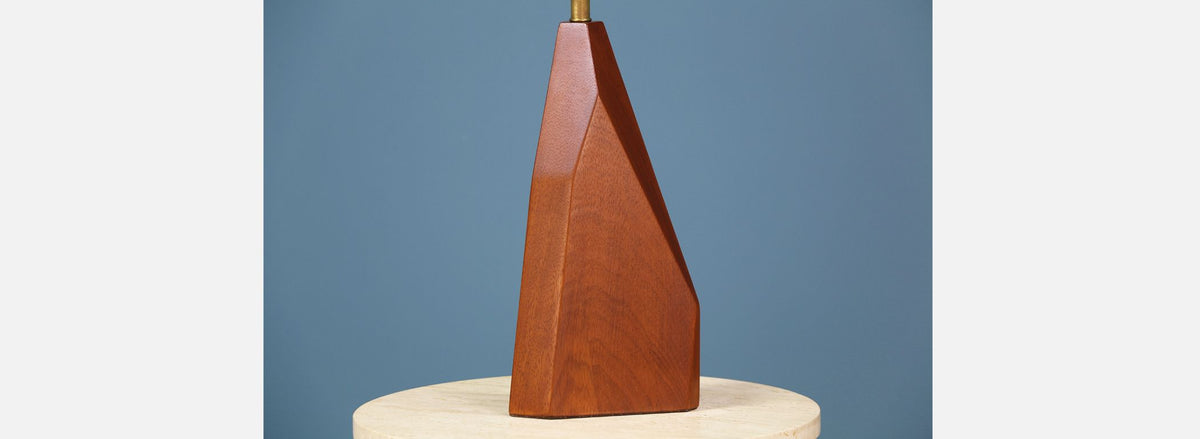 Mid Century Geometric Walnut Table Lamp