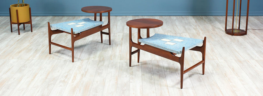 Rare Harvey Probber Blue Terrazo Floating-Top Side Tables 