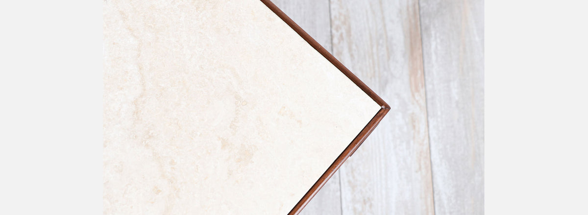 John Keal Side Table with Travertine Stone Top for Brown Saltman