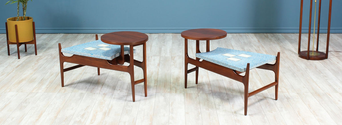 Rare Harvey Probber Blue Terrazo Floating-Top Side Tables 