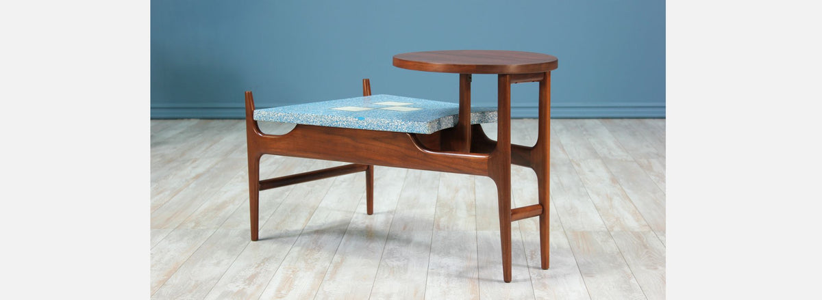 Rare Harvey Probber Blue Terrazo Floating-Top Side Tables 