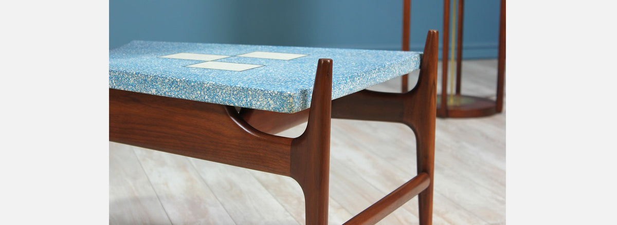 Rare Harvey Probber Blue Terrazo Floating-Top Side Tables 
