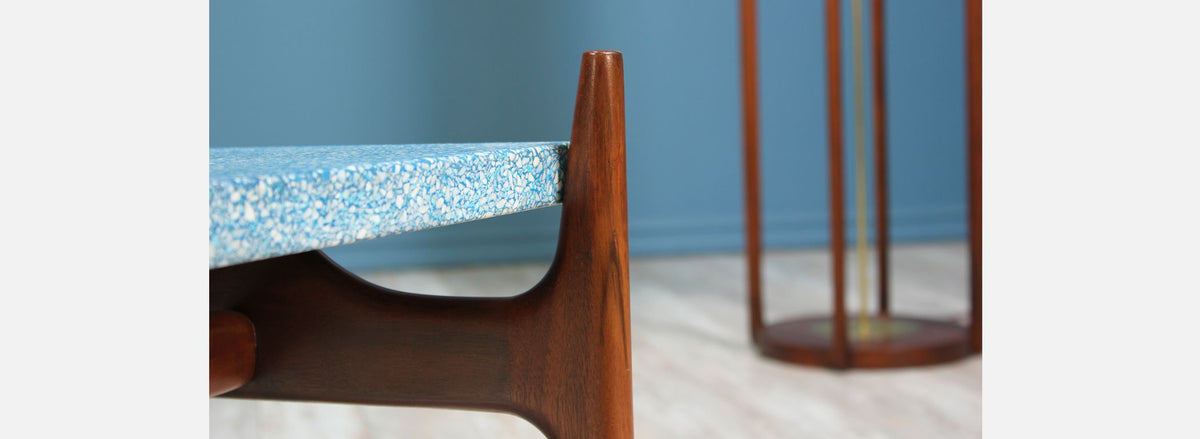 Rare Harvey Probber Blue Terrazo Floating-Top Side Tables 