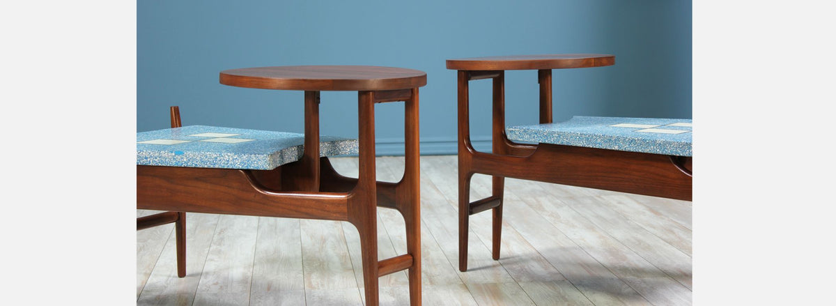 Rare Harvey Probber Blue Terrazo Floating-Top Side Tables 