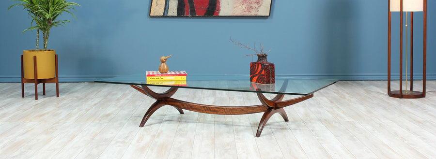 Mid-Century Modern Sculpted Rosewood & Glass Coffee Table