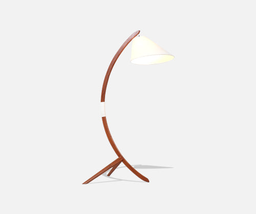 Danish Modern Sculpted Teak Arch Tripod Floor Lamp 