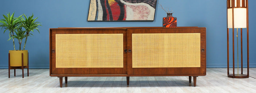 Finn Juhl Walnut & Cane Front Credenza for Baker