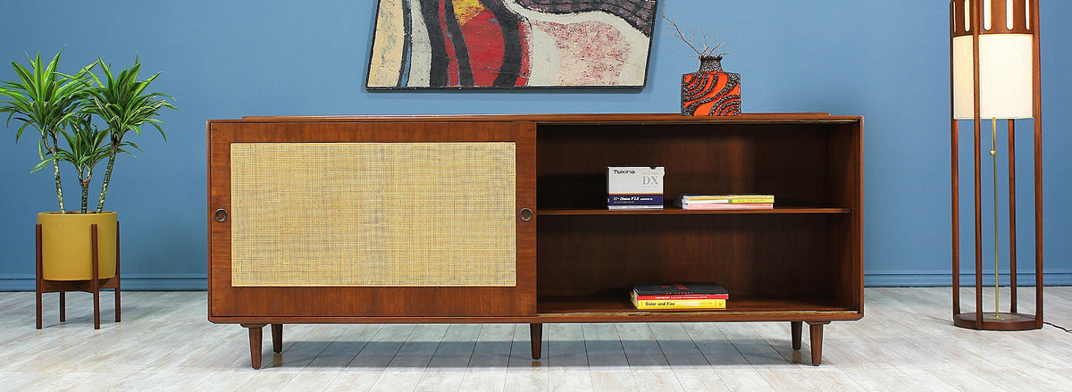Finn Juhl Walnut & Cane Front Credenza for Baker