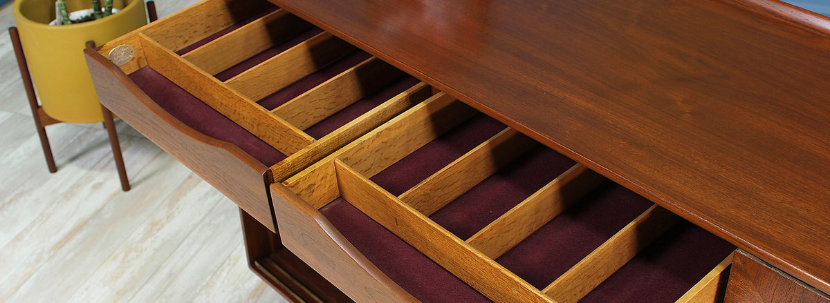 Finn Juhl Walnut & Cane Front Credenza for Baker