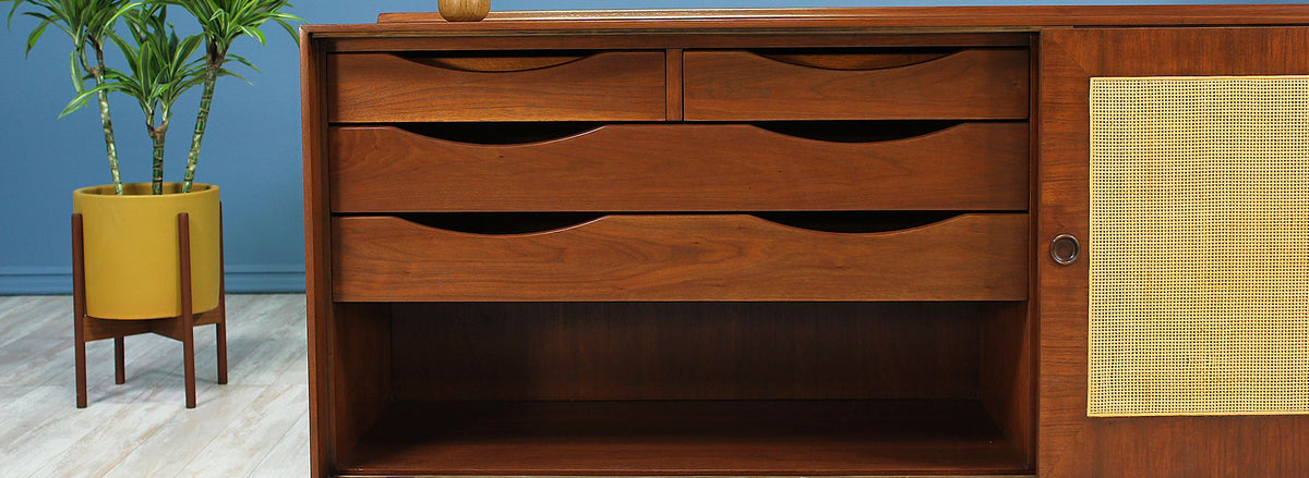 Finn Juhl Walnut & Cane Front Credenza for Baker
