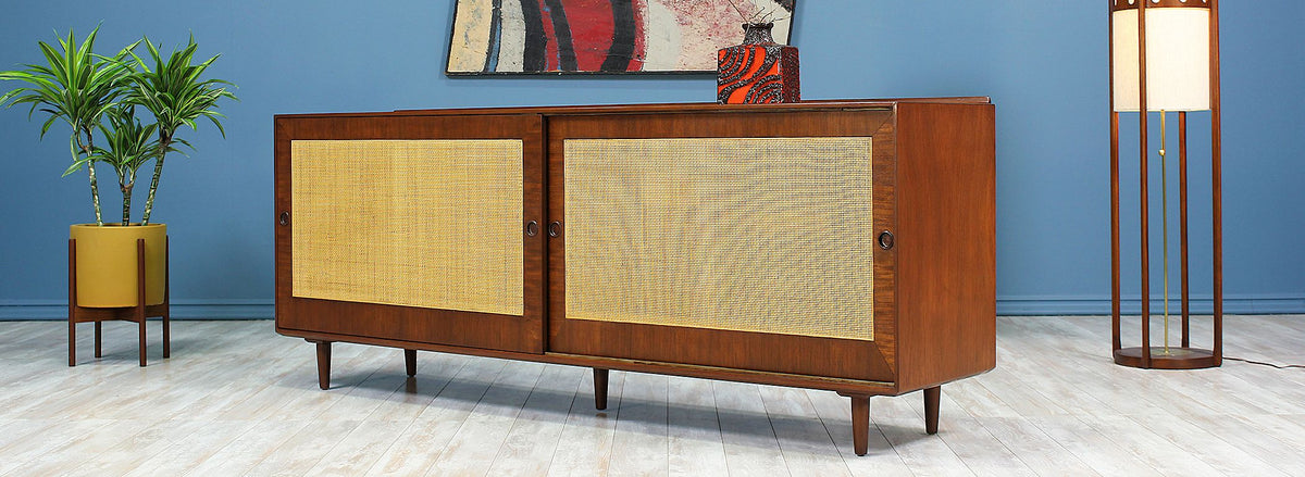 Finn Juhl Walnut & Cane Front Credenza for Baker