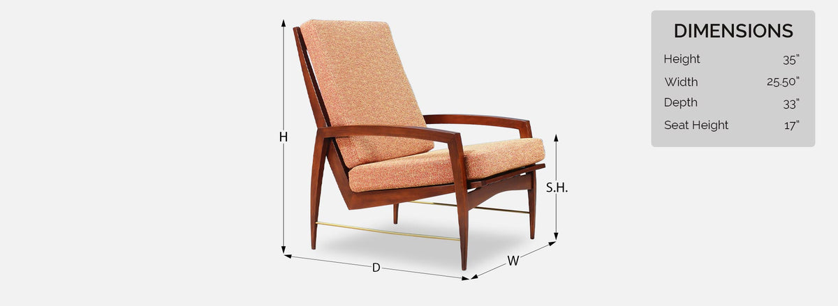 Danish Modern High-Back Lounge Chair with Brass Accents