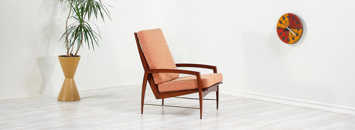 Danish Modern High-Back Lounge Chair with Brass Accents
