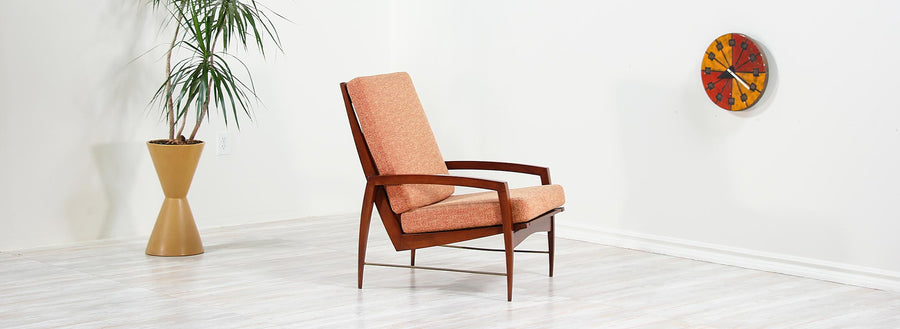 Danish Modern High-Back Lounge Chair with Brass Accents