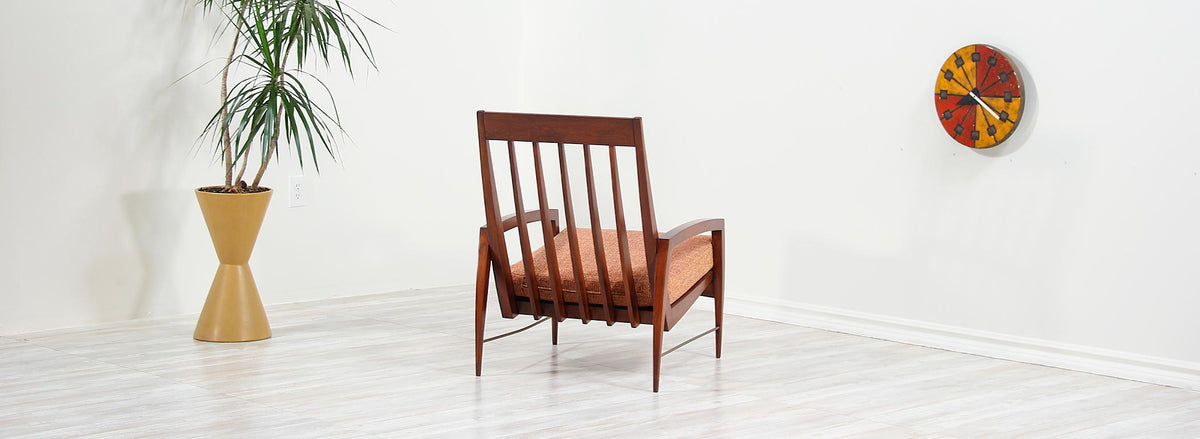 Danish Modern High-Back Lounge Chair with Brass Accents