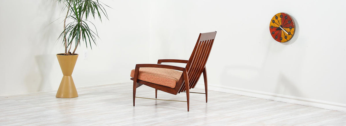 Danish Modern High-Back Lounge Chair with Brass Accents