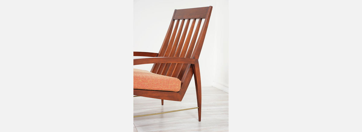 Danish Modern High-Back Lounge Chair with Brass Accents