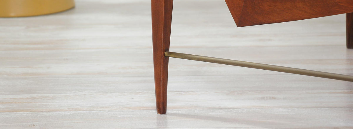 Danish Modern High-Back Lounge Chair with Brass Accents