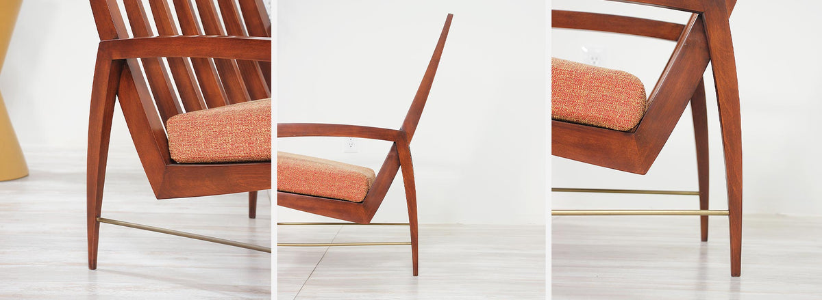 Danish Modern High-Back Lounge Chair with Brass Accents