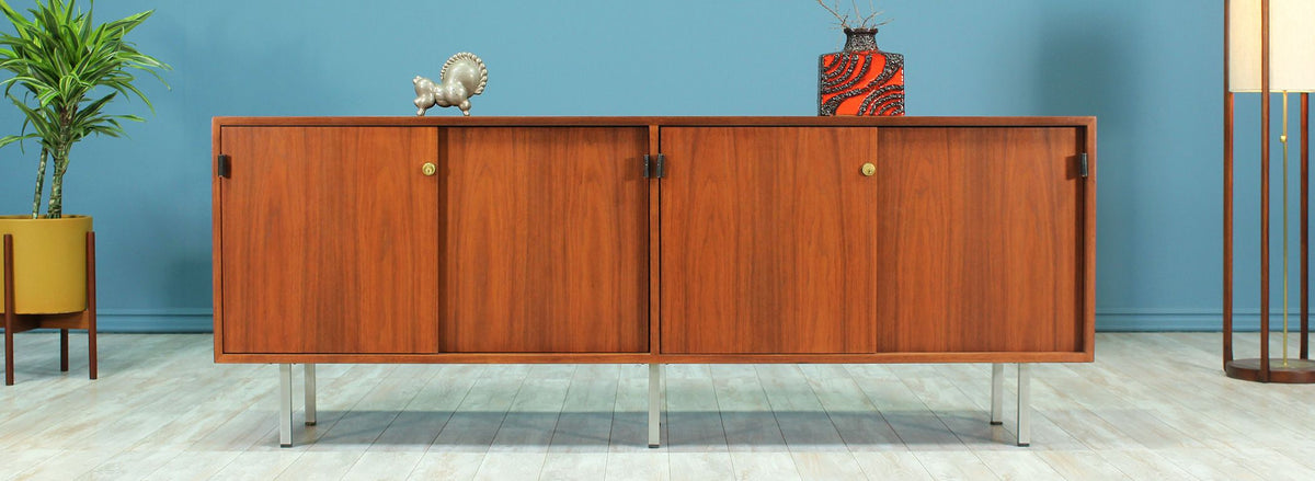 Florence Knoll Credenza with Chrome Legs & Leather Pulls