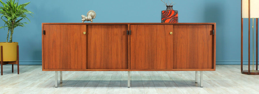 Florence Knoll Credenza with Chrome Legs & Leather Pulls