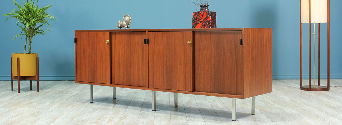 Florence Knoll Credenza with Chrome Legs & Leather Pulls