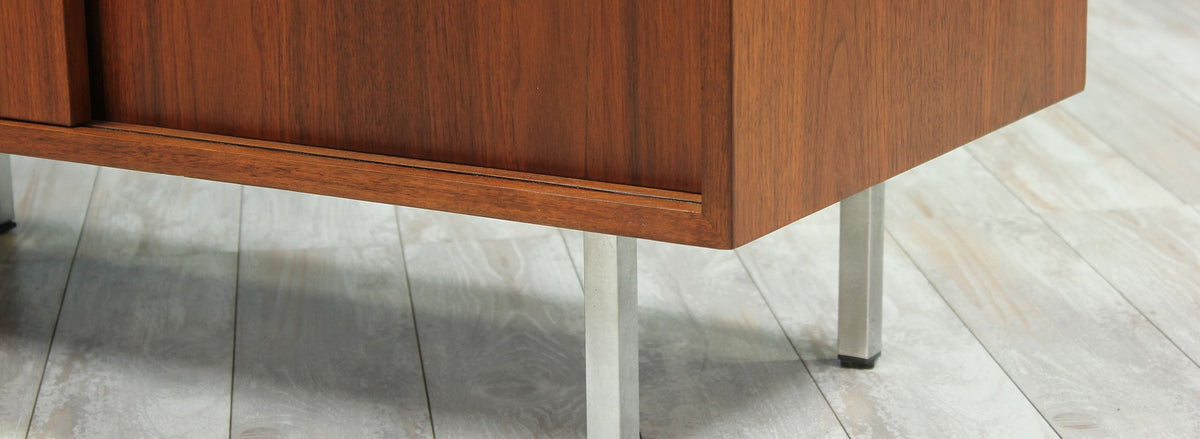 Florence Knoll Credenza with Chrome Legs & Leather Pulls