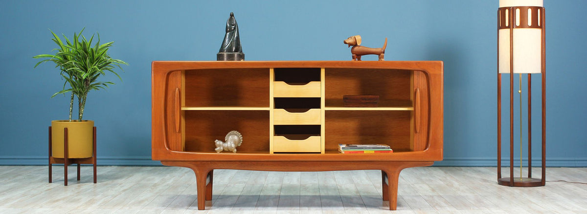 Danish Modern Tambour-Door Teak Credenza by Falster Møbelfabrik